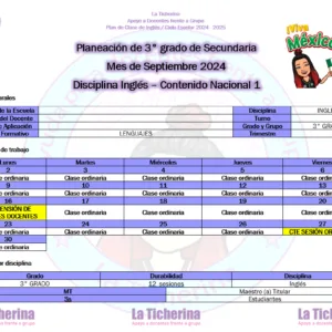 Planeación Inglés Septiembre Contenido 1 / 3° de Secundaria Ciclo 2024 2025