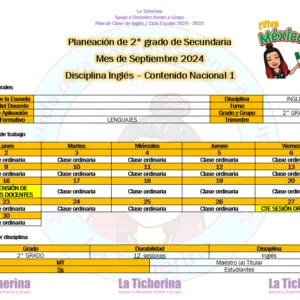 Planeación Inglés Septiembre Contenido 1 / 2° de Secundaria Ciclo 2024 2025