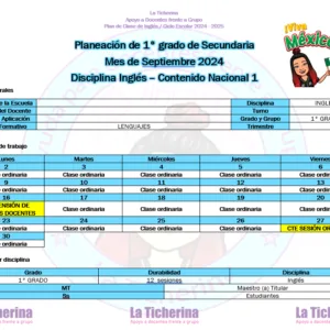 Planeación Inglés Septiembre Contenido 1 / 1° de Secundaria Ciclo 2024 2025