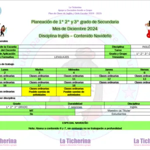 Planeación Inglés Diciembre - Contenido Navideño / 1° 2° y 3° de Secundaria Ciclo 2024 2025