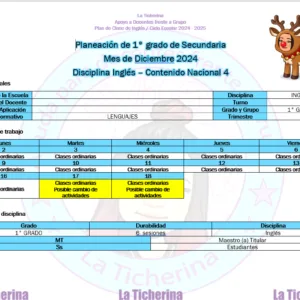 Planeación Inglés Diciembre Contenido 4 / 1° de Secundaria Ciclo 2024 2025