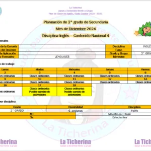 Planeación Inglés Diciembre Contenido 4 / 2° de Secundaria Ciclo 2024 2025