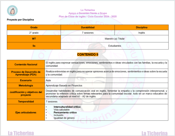 Planeación Inglés ABRIL Contenido 9 / 2° de Secundaria Ciclo 2024 - 2025