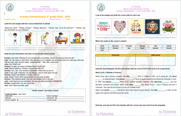 Examen Extraordinario de Inglés Contenidos 1 - 14 / 2° de Secundaria 2024 - 2025