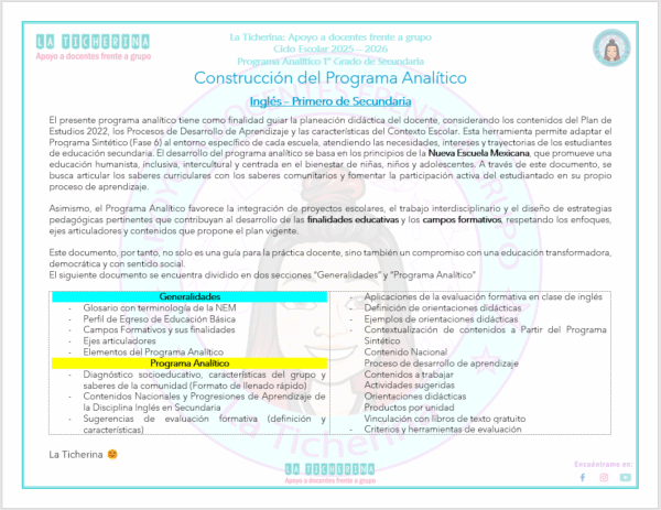 Programa Analítico de Inglés 2025 - 2026 | 1° de Secundaria Inglés - Imagen 2