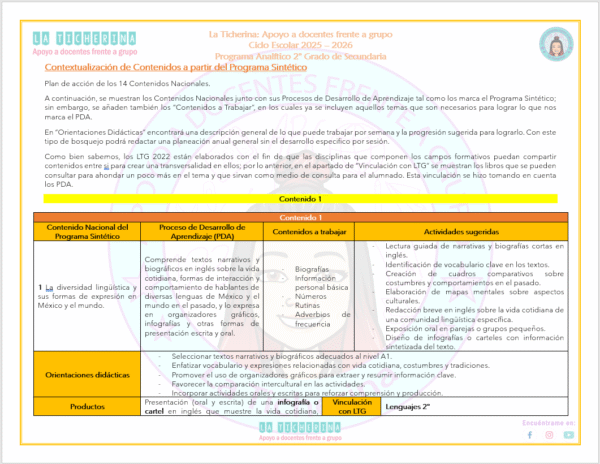 Programa Analítico de Inglés 2025 - 2026 | 2° de Secundaria Inglés - Imagen 3