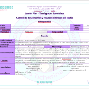 Planeación Inglés Contenido 6 / Elementos y recursos estéticos / 3° de Secundaria Ciclo 2025 - 2026