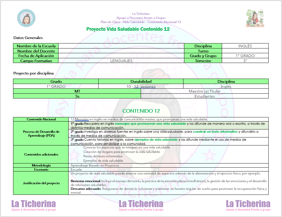 Planeación Inglés Contenido 12 / Vida Saludable / 1° de Secundaria Ciclo 2023 - 2024 - Imagen 2