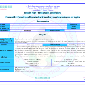 Planeación Inglés Contenido 8 / Creaciones literarias / 1° de Secundaria Ciclo 2025 - 2026