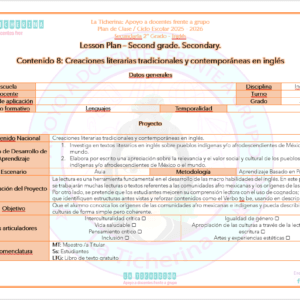 Planeación Inglés Contenido 8 / Creaciones literarias / 2° de Secundaria Ciclo 2025 - 2026