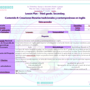 Planeación Inglés Contenido 8 / Creaciones literarias / 3° de Secundaria Ciclo 2025 - 2026