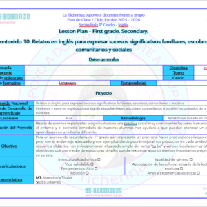 Planeación Inglés Contenido 10 / Relatos en inglés... / 1° de Secundaria Ciclo 2025 - 2026